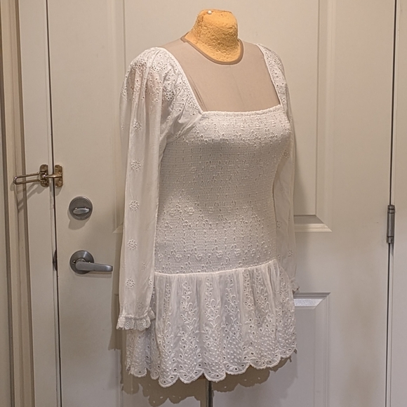 NWT LoveShackFancy XL Jayce 100% Indian Cotton Smocked Ajouré Design Mini Dress - Picture 9 of 16